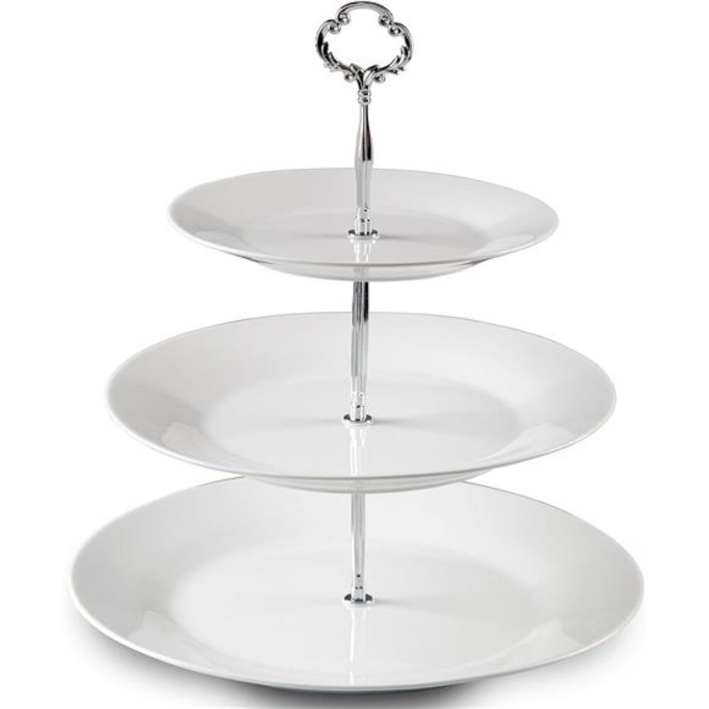 3Tiered Serving Stand-Silver Serving Tray for Parties-Round Platter for Cupcakes
